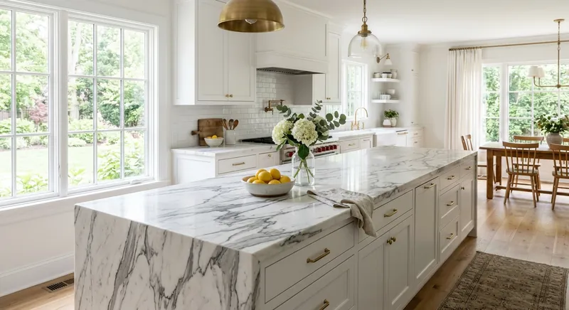 Elegant white marble countertop with dramatic grey veining